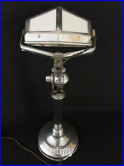 Lampe de bureau Pirouett Art Déco 1930 / Verres Mauves Et Blancs / Chromé