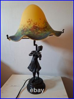 Lampe de bureau art déco Violoniste globe signé le Verre Français pâte De Verre