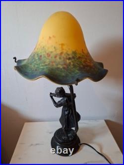 Lampe de bureau art déco Violoniste globe signé le Verre Français pâte De Verre