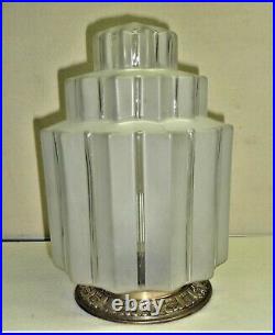 Lampe plafonnier verre Building skyskraper bronze nickelé Art Déco 1930
