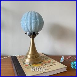 Lampe vintage art déco moderniste verre opaline bleu et laiton LAMP-7649