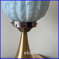 Lampe vintage art déco moderniste verre opaline bleu et laiton LAMP-7649