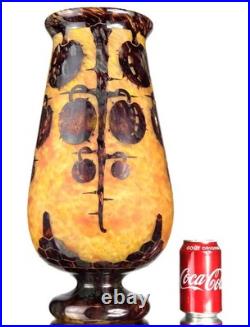 Le Verre Français Important Vase Marrons Schneider Pâte de Verre Gravé ART DECO