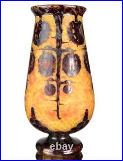 Le Verre Français Important Vase Marrons Schneider Pâte de Verre Gravé ART DECO