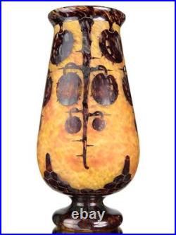 Le Verre Français Important Vase Marrons Schneider Pâte de Verre Gravé ART DECO