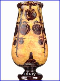 Le Verre Français Important Vase Marrons Schneider Pâte de Verre Gravé ART DECO