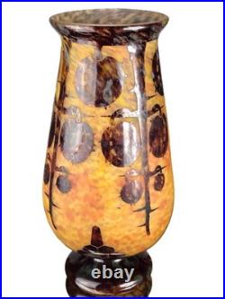 Le Verre Français Important Vase Marrons Schneider Pâte de Verre Gravé ART DECO