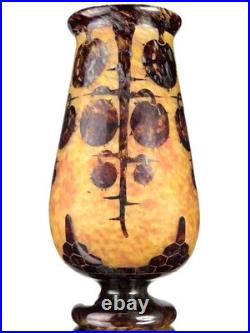 Le Verre Français Important Vase Marrons Schneider Pâte de Verre Gravé ART DECO