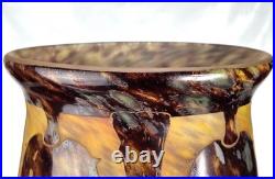 Le Verre Français Important Vase Marrons Schneider Pâte de Verre Gravé ART DECO