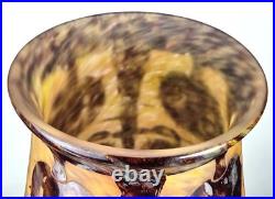 Le Verre Français Important Vase Marrons Schneider Pâte de Verre Gravé ART DECO