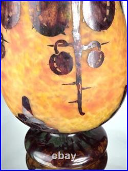 Le Verre Français Important Vase Marrons Schneider Pâte de Verre Gravé ART DECO