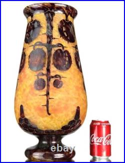 Le Verre Français Important Vase Marrons Schneider Pâte de Verre Gravé ART DECO