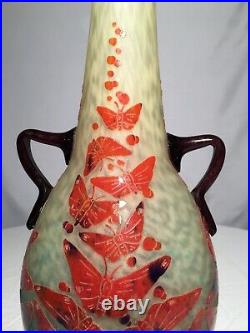 Le Verre Français Rare Vase Aux Papillons Époque Art Déco Gallé Daum
