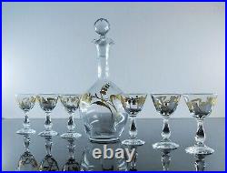 Legras Art Deco Service A Liqueur Digestif Carafe 6 Verres Emaille Muguet Dore