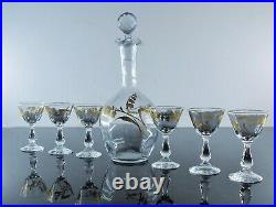 Legras Art Deco Service A Liqueur Digestif Carafe 6 Verres Emaille Muguet Dore