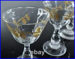 Legras Art Deco Service A Liqueur Digestif Carafe 6 Verres Emaille Muguet Dore