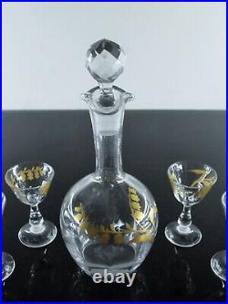 Legras Art Deco Service A Liqueur Digestif Carafe 6 Verres Emaille Muguet Dore