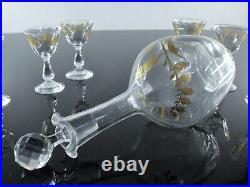 Legras Art Deco Service A Liqueur Digestif Carafe 6 Verres Emaille Muguet Dore