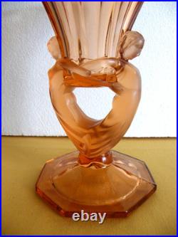 Libochovice Vase Verre Art Deco Nu Femme Josef Feigl Art Glass
