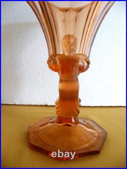 Libochovice Vase Verre Art Deco Nu Femme Josef Feigl Art Glass