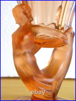 Libochovice Vase Verre Art Deco Nu Femme Josef Feigl Art Glass