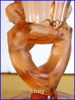 Libochovice Vase Verre Art Deco Nu Femme Josef Feigl Art Glass