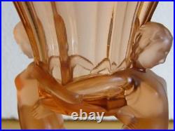Libochovice Vase Verre Art Deco Nu Femme Josef Feigl Art Glass