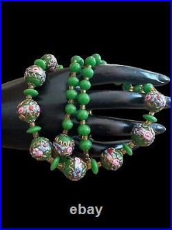 Long Collier perles de Murano Pate De Verre verte 1930 Art Deco