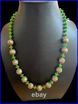 Long Collier perles de Murano Pate De Verre verte 1930 Art Deco