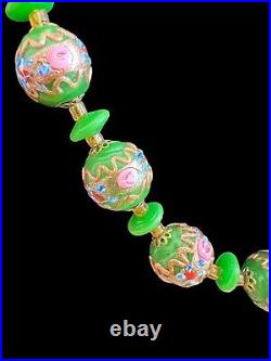 Long Collier perles de Murano Pate De Verre verte 1930 Art Deco