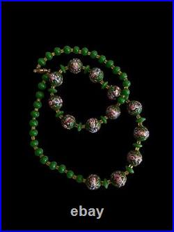 Long Collier perles de Murano Pate De Verre verte 1930 Art Deco