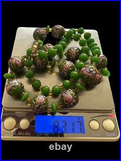 Long Collier perles de Murano Pate De Verre verte 1930 Art Deco