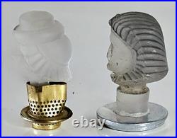 Lot 11 bouchons de bouteille flacon anthropomorphe en verre moulé Art Déco 1930