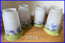 Lot 4 Tulipes Art Deco En Pate De Verre Ancienne Signees Noverdy France Lustre