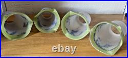 Lot 4 Tulipes Art Deco En Pate De Verre Ancienne Signees Noverdy France Lustre