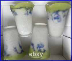 Lot 4 Tulipes Art Deco En Pate De Verre Ancienne Signees Noverdy France Lustre