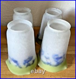 Lot 4 Tulipes Art Deco En Pate De Verre Ancienne Signees Noverdy France Lustre
