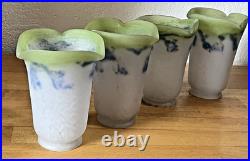 Lot 4 Tulipes Art Deco En Pate De Verre Ancienne Signees Noverdy France Lustre