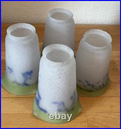 Lot 4 Tulipes Art Deco En Pate De Verre Ancienne Signees Noverdy France Lustre