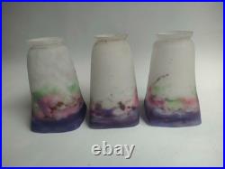 Lot De 3 Tulipes Muller Freres Luneville Verre Marmoreen Lustre Lampe Art Deco