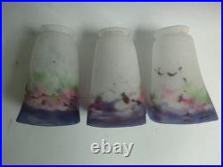 Lot De 3 Tulipes Muller Freres Luneville Verre Marmoreen Lustre Lampe Art Deco