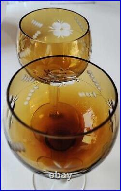 Lot de 3 grands verres à pied Art Déco/Val Saint Lambert/Roemer, couleur ambre