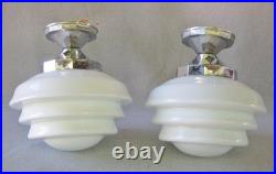 Lot x2 paire lampe suspension art déco bauhaus verre opaline no behrens
