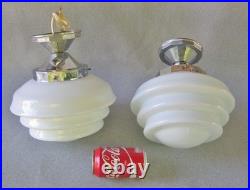 Lot x2 paire lampe suspension art déco bauhaus verre opaline no behrens
