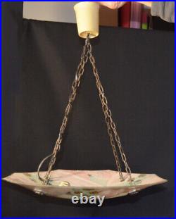 Loys LUCHA suspension art déco complète en verre émaillé 1920 1930 lustre