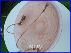 Lustre Art Déco ancien en verre rose moulé Suspension fleurie vintage Lustre Art Déco ancien en verre rose moulé Suspension fleurie vintage