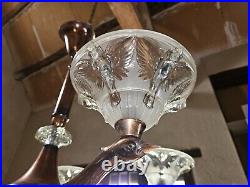 Lustre Art Deco en verre moulé Blanc Boris Lacroix Ezan Bronze Cuivré Perruche