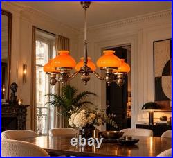 Lustre Art déco à 5 bras Opalines orange Kosmos Brenner Vintage