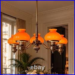 Lustre Art déco à 5 bras Opalines orange Kosmos Brenner Vintage