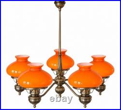 Lustre Art déco à 5 bras Opalines orange Kosmos Brenner Vintage